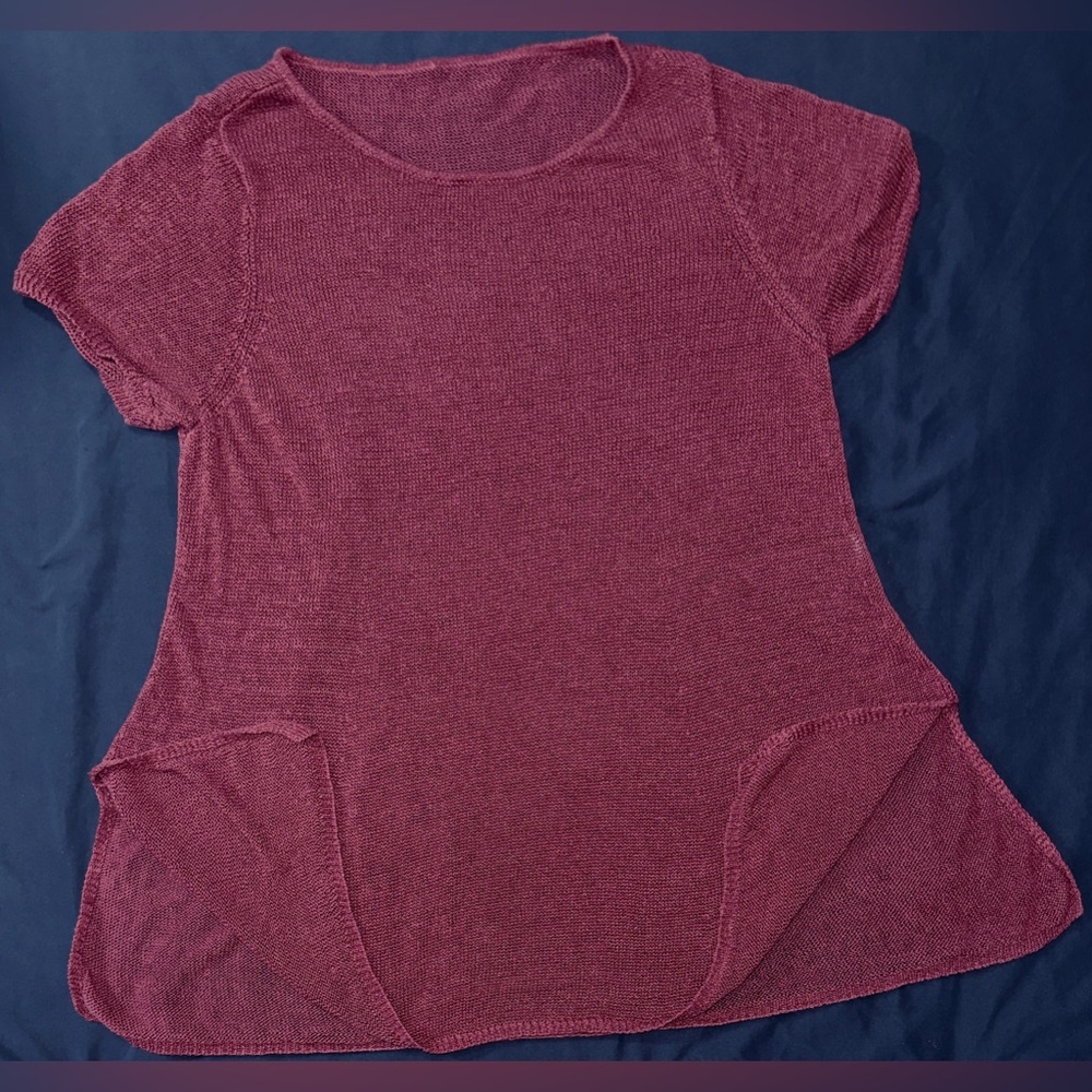 Plum Pink Split Hem Sheer Knitted Top, Large